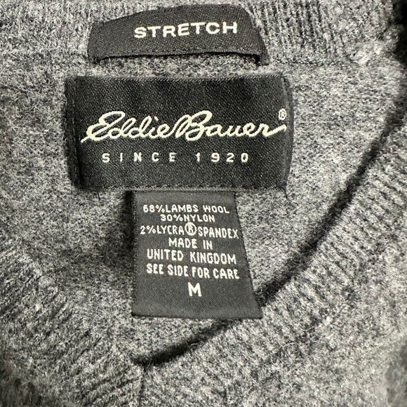 Eddie Bauer Sweater Mens Medium Gray Lambs Wool Blend Vneck Stretch Pullover - Picture 3 of 8